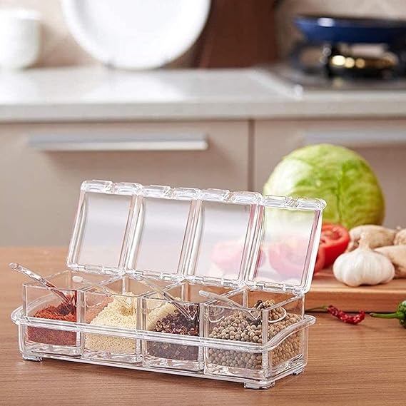 4-in-1 Clear seasoning Box With Rack & Spoons
